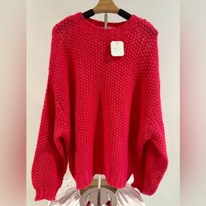 Hot Pink Ballon Sleeve Sweater